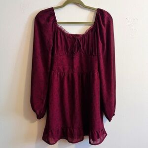 Hollister Deep Maroon Lace Trim Dress